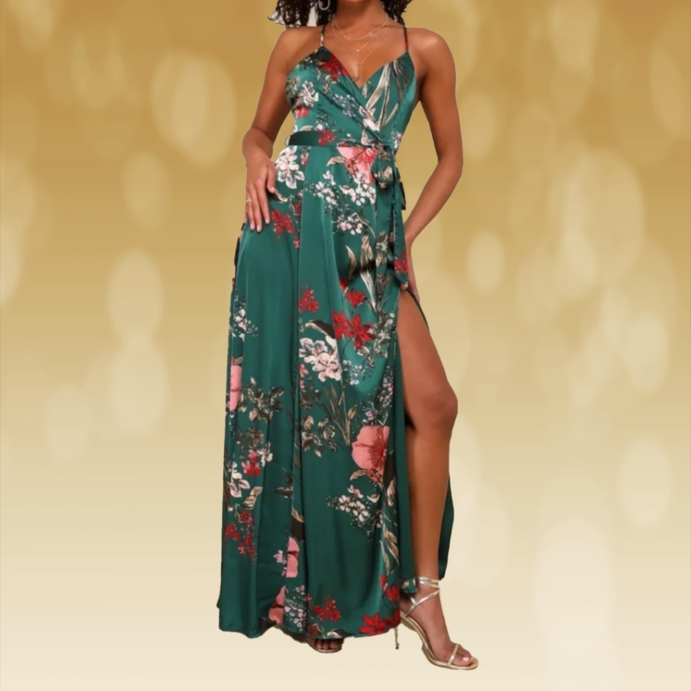 Lulu's Green Floral Maxi Dress